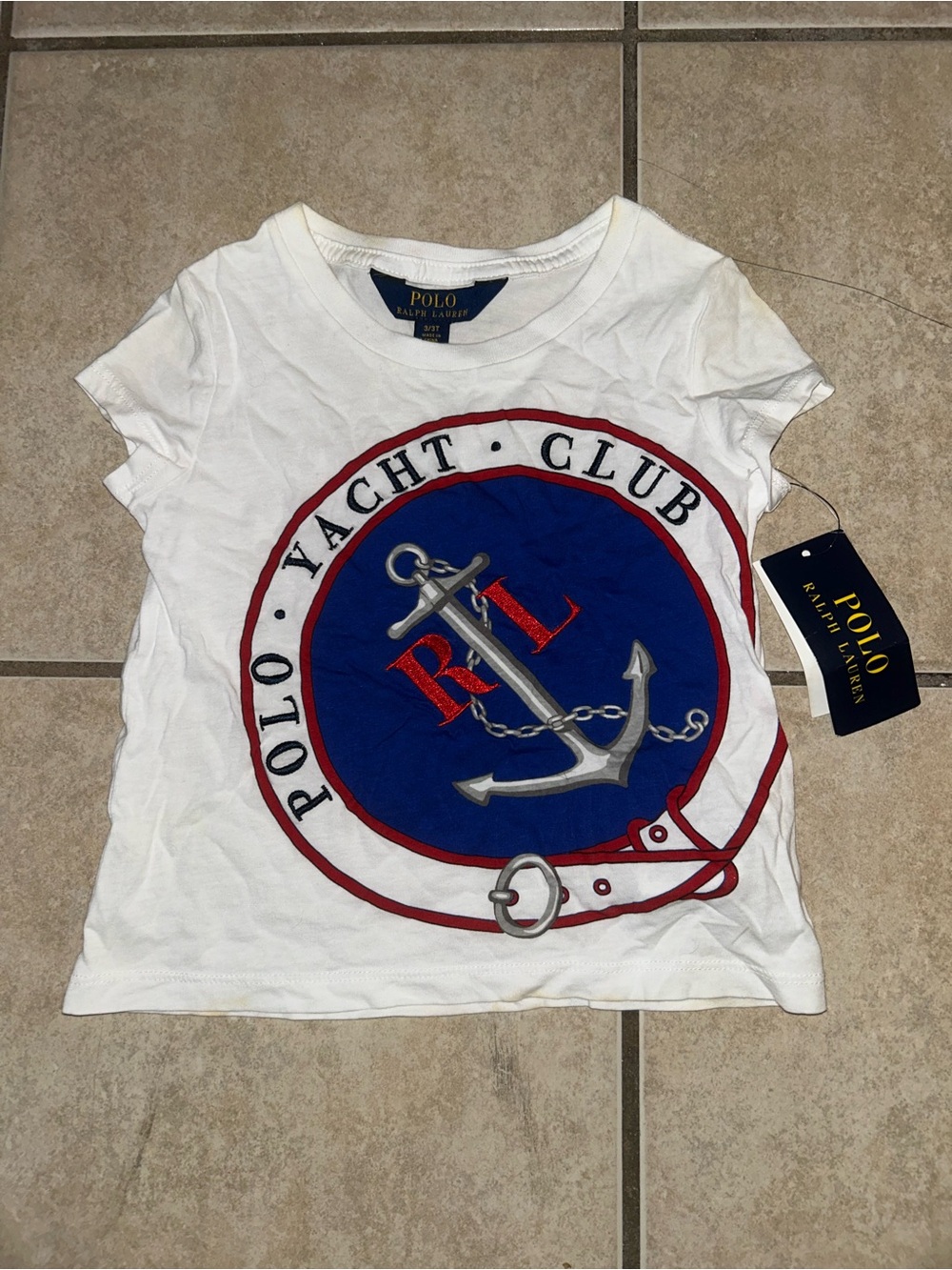 Polo by Ralph Lauren White Tee with Navy & Red Yacht Anchor Graphic